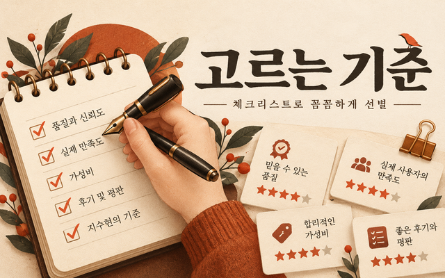 에디터 지수현이 사이트를 하나씩 확인하고 별점을 매기는 기준을 표현한 안내 이미지